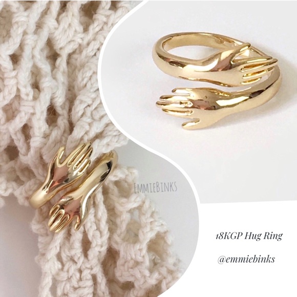 ✨3for$38✨ New 18KGP ‘Self Love’ Hugging Hands Adjustable Bypass Ring Gold Silver - Picture 4 of 16